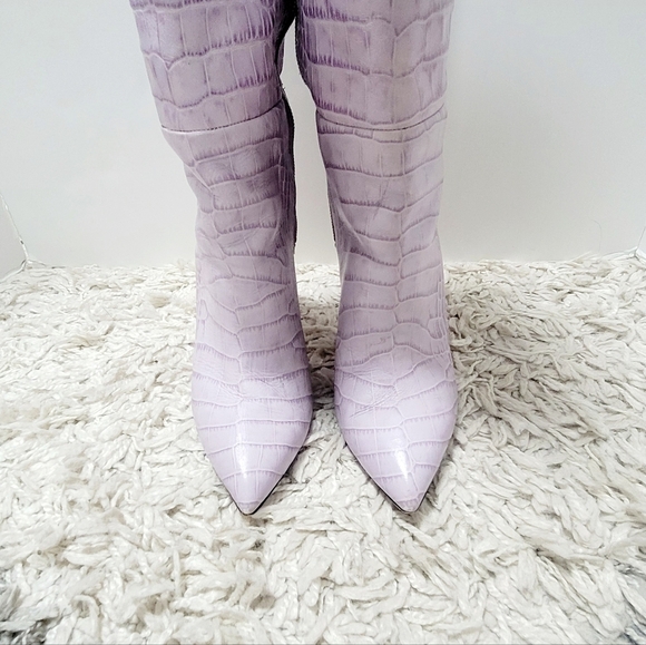 Paris Texas lilac embosed croco Stiletto knee high boots - Picture 6 of 14